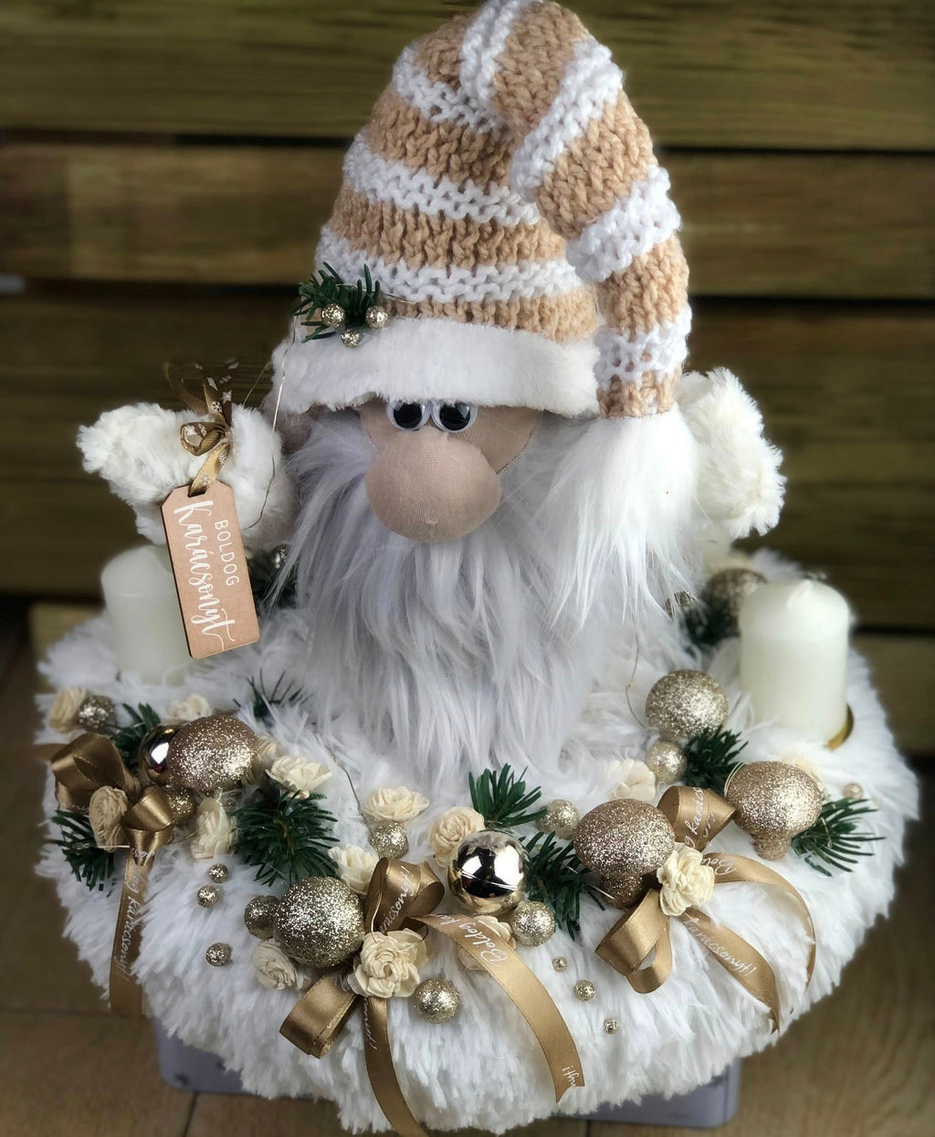 Adventi koszorú (manós) - bézs színű